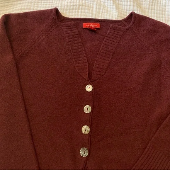 Sundance wool burgundy cardigan button up sweater size medium - Picture 2 of 7
